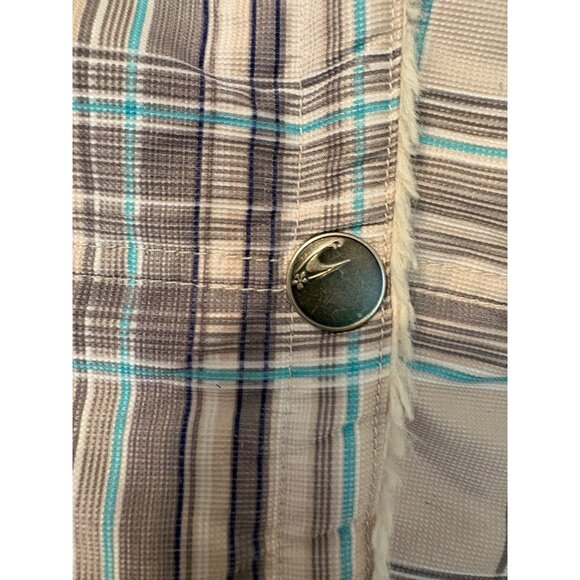 O'Neill Plaid Hood Snap Closure Jacket Convertible Vest Faux Fur Lining M Surfer - Picture 2 of 9